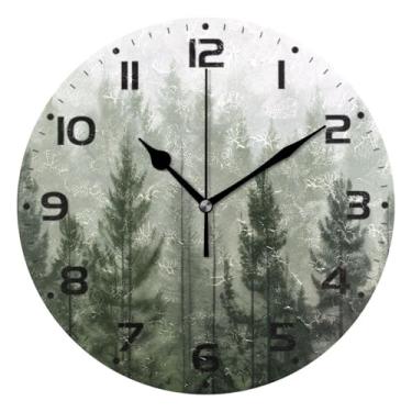 Imagem de JUZIHAI Relógio de parede de pinheiros, silencioso, redondo, sem tique-taque, operado por bateria, fácil de ler, relógio decorativo de parede para casa, cozinha, sala de estar, quarto, escritório, 25