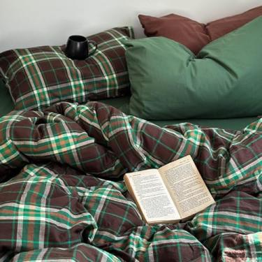 Imagem de Jolusere Jogo de cama queen xadrez verde com 3 peças, capa de edredom xadrez de casa de fazenda, búfalo, com 2 fronhas, 100% microfibra macia