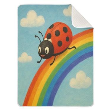 Imagem de Qilmy Cobertor de bebê Rainbow Bug 76 x 101 cm, cobertor infantil de algodão macio para meninos e meninas, cobertor leve e quente para bebês e bebês recém-nascidos