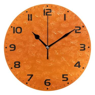 Imagem de JUZIHAI Relógio de parede laranja cor sólida silencioso, sem tique-taque, relógios de parede redondos, operados por bateria, fácil de ler, relógio decorativo de parede para casa, cozinha, sala de
