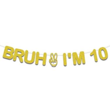 Imagem de Já tenho 10! Pancarta, saúde dos 10 anos, decorações divertidas para festas de aniversário, feliz décimo aniversário com brilhantina preta para crianças e adolescentes