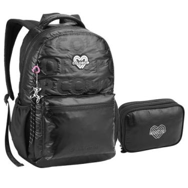 Imagem de Kit Mochila Estojo Juvenil Matelassê ColorUp - Seanite, Preto