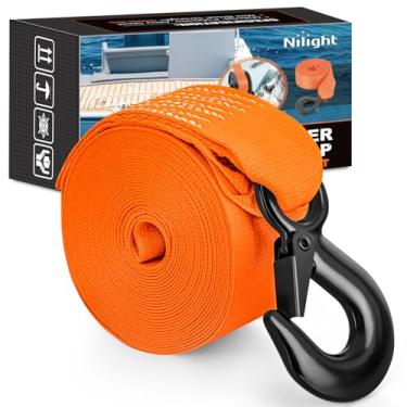 Imagem de Nilight Correia de guincho de reboque de barco 5 cm x 20' com gancho de aço 2,5 kg Alça de guincho de resistência à ruptura para pontão, jet ski, barco de pesca