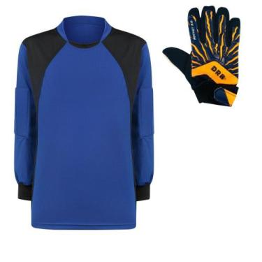 Imagem de Camisa Goleiro trb Infantil + Luva DRB Laranja Infantil, Azul, Royal, 
