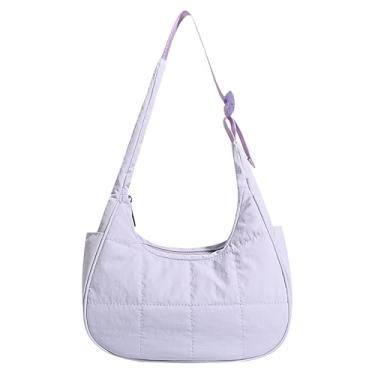 Imagem de Bolsa de ombro pequena crescente para mulheres, bolsas acolchoadas de nylon, bolsas casuais, bolsa fofa, com alça ajustável, Roxa, One Size