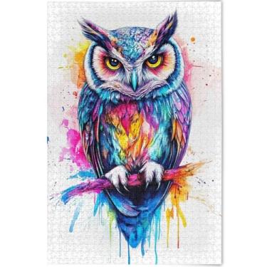 Imagem de Quebra-cabeça personalizado com pintura de coruja em aquarela para adultos, 500 peças, estampa de animais, presentes tecnológicos para amantes, 52 x 37,8 cm