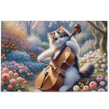 Imagem de Quebra-cabeça floral personalizado fofo gato primavera 1000 peças para adultos paisagem arte única quebra-cabeça jogo engraçado, 75 cm x 50 cm