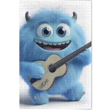 Imagem de Quebra-cabeça azul monstro engraçado personalizado 500 peças para adultos elefante branco difícil decoração de casa, 52 cm x 37,8 cm