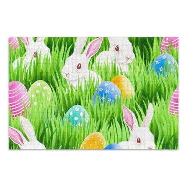 Imagem de Quebra-cabeça 1000 peças adultos coelhos grama verde ovos de Páscoa flor estampa animal rígido grande elefante branco presentes engraçados, 75 x 40 centímetros