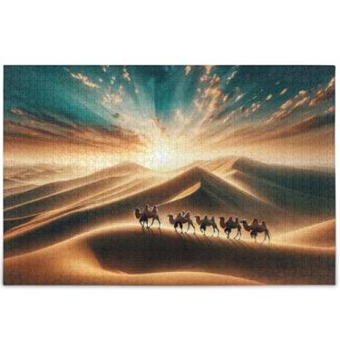 Imagem de Quebra-cabeças de paisagem do deserto 500 peças para adultos família elefantes brancos presentes quebra-cabeças legais para adultos arte de brinquedo personalizado para família, 52 cm x 37,8 cm