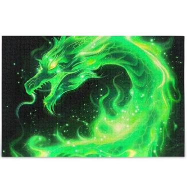 Imagem de Quebra-cabeça adulto dragão fogo verde personalizado 500 peças presentes de jogo de quebra-cabeça arte prima quebra-cabeça brinquedo arte, 52 cm x 37,8 cm