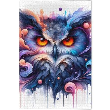 Imagem de Pintura em aquarela de coruja, quebra-cabeças personalizados de 1000 peças para adultos, família, elefantes brancos, presentes natureza, arte de pintura animal, 75 x 50 cm