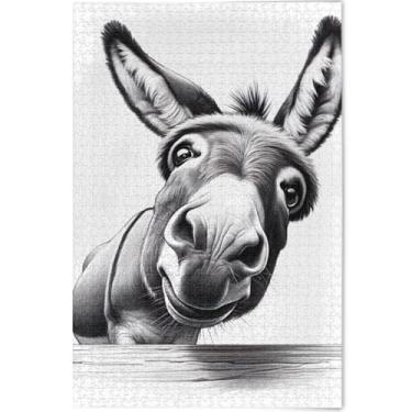 Imagem de Quebra-cabeça com estampa engraçada de burro fofo, 500 peças para adultos, pintura de arte animal, quebra-cabeças exclusivos, quebra-cabeças personalizados, presentes tecnológicos, 52 x 37,8 cm