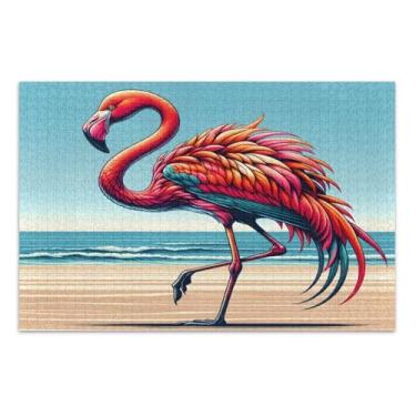 Imagem de Elegante quebra-cabeça vermelho flamingo, quebra-cabeça de 500 peças para adultos, com letras na parte de trás, quebra-cabeças de 1000 peças para adultos