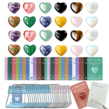 Imagem de 24 pacotes de presentes infantis de dia dos namorados para escola pedras em forma de coração com cartões de dia dos namorados para crianças sala de aula, cristais de rocha cartões de dia dos namorados