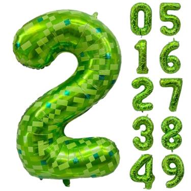 Imagem de Balões de números verdes, Gaint Green Pixel Número 2 Balão 101,6 cm Verde Escuro 2 Balões para Meninos Meninas Crianças 2º Aniversário Decoração de Festa