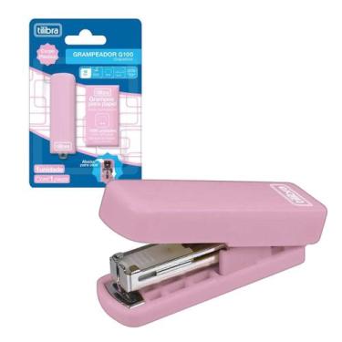 Imagem de Grampeador 10 Folhas Mini com Extrator G100 Rosa + 1000 Grampos Nº 10 