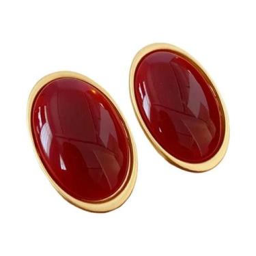 Imagem de Brincos Ovalados Vermelhos Para Mulheres, Joias De Moda Retro Elegante