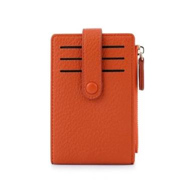 Imagem de Carteiras femininas de couro pequenas finas e minimalistas com bloqueio de RFID com zíper, moeda de grande capacidade, fina, 3 cartões de crédito