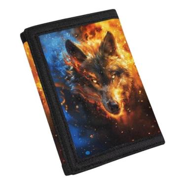 Imagem de Carteira infantil de três dobras com bolsos para moedas, carteira externa com gancho e laço para compras, Lobo