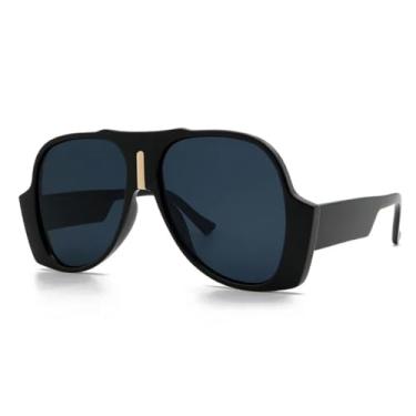 Imagem de Óculos de Sol Masculinos e Femininos Vintage, Modelos Grandes e Luxuosos, com Proteção UV400 (Preto)