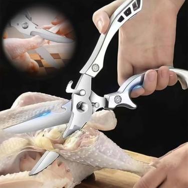 Imagem de Tesoura de frango, tesoura de cozinha resistente, tesoura de aves para cortar ossos, tesoura de carne de aço inoxidável com aderência confortável para preparação de frango, peixe e carne