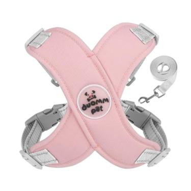 Imagem de Conjunto de arnês e coleira para cães em forma de X arnês refletivo para cães colete prático respirável filhote de cachorro gato (G, rosa)