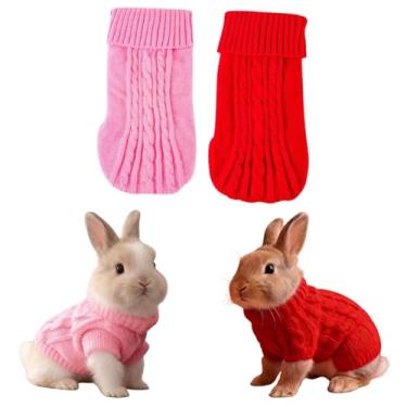 Imagem de 2 peças de roupas de coelho para animais de estimação, clássico, suéter de malha de cor sólida, colete de malha confortável e quente, adequado para coelhos, porquinhos-da-índia, furões e outros