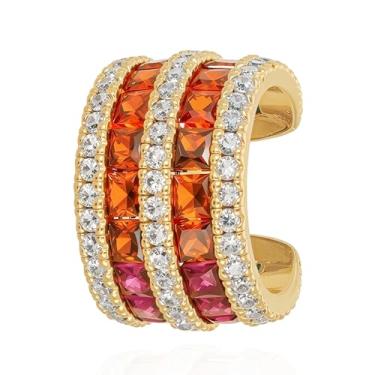 Imagem de MEVECCO Brinco de orelha sem piercing para mulheres, banhado a ouro 18 quilates delicados, cartilagem, prendedor de pressão, piercings falsos, minimalistas, argolas abertas, presentes, Sem pedra