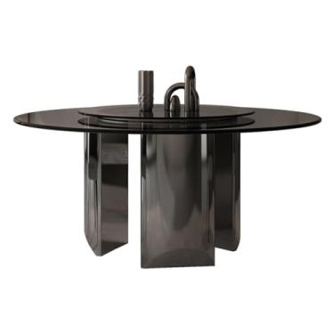Imagem de Mesa de jantar redonda de vidro para uso doméstico, mesa de jantar, mesa de jantar, moderna, minimalista, mesa de debate, sala de estar, mesa de café, mesa de cozinha moderna