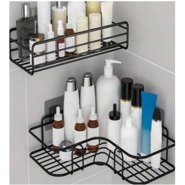 Imagem de Kit 5 Suportes Porta Shampoo Organizadores De Metal Para Banheiro E Cozinha Prateleira Com Adesivos (Kit 5 Suportes(ORG238))