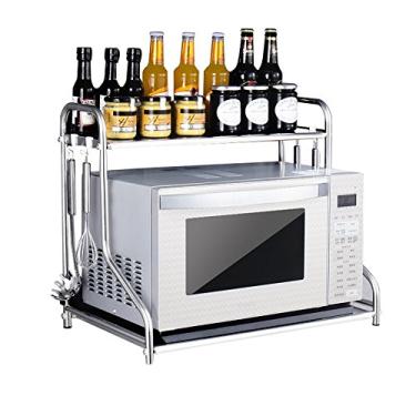 Imagem de Prateleira de cozinha rack de aço inoxidável para forno de micro-ondas rack de armazenamento de cozinha rack duplo para pendurar na parede (tamanho: A583748cm)