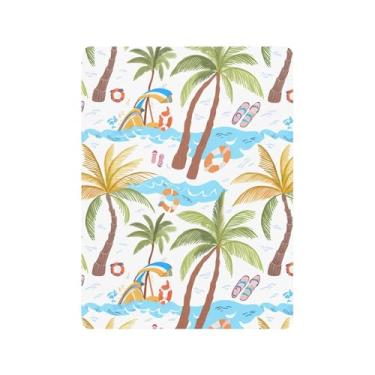 Imagem de xigua Lençol de berço de algodão com palmeiras tropicais para meninas e meninos, macio e respirável, adequado para berço padrão e cama de criança pequena