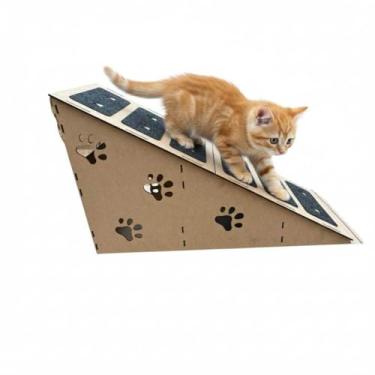 Imagem de Rampa Pet Antiderrapante com Carpete 47cm Cachorro e Gatos Ideal p/Sofá MDF Cru Resistente Arranhador Estimulante
