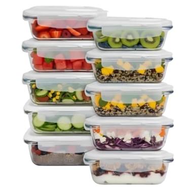 Imagem de Kit 10 Potes de Vidro Herméticos 640ml Retangular - Refratário Borossilicato para Forno, Freezer e Micro-ondas - Marmita Livre de BPA - Tampa com Trava (Kit 10 Potes)