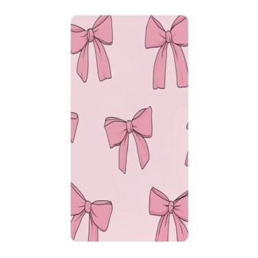 Imagem de Blueangle Lençol de berço padrão para berço infantil - Lençóis de algodão macio e respirável com estampa de laço rosa (486)