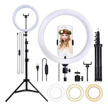 Imagem de Ring Light 10 Polegadas com Tripé Ajustável 2,1m e Suporte Celular