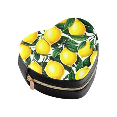 Imagem de Burbuja Mini caixa de joias em forma de coração com limões amarelos para mulheres e meninas, estojo portátil organizador de armazenamento para brincos, anéis, colares e pulseiras