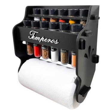 Imagem de Porta Temperos/Condimentos MDF kit 12 potes + Suporte para papel toalha + Adesivos