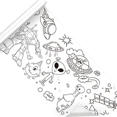 Imagem de Rolo de desenho, rolo de papel para colorir, rolo de papel de desenho DIY papel de enchimento colorido, rolo de papel de desenho adesivo de 29 x 395 cm (viagem espacial)