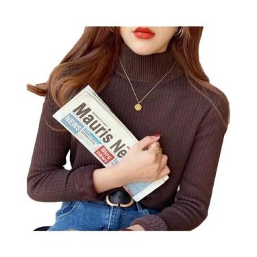 Imagem de Suéter Feminino De Gola Alta Grosso, Retrô, Forrado Com Veludo, Térmic