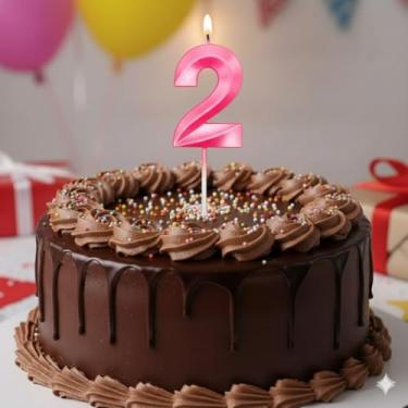 Imagem de Vela De Aniversário Mini Design Número Com 5Cm Silver Festas Rosa (Número 2)