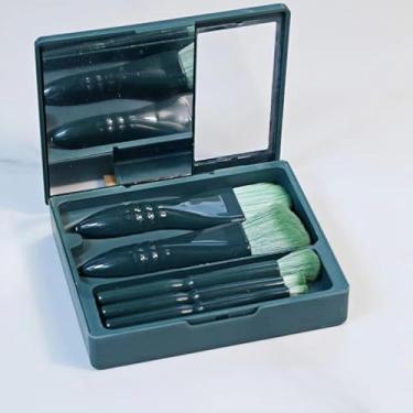Imagem de Mini pincéis de maquiagem de viagem, 5 peças de pincéis cosméticos com espelho para mulheres e meninas, corretivo em pó de base, pincel de sombras (verde)