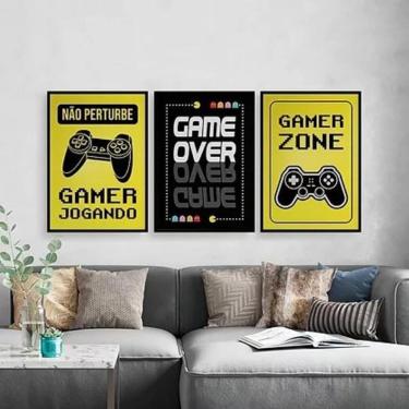 Imagem de Kit Quadros Gamer Zone Amarelo E Preto 45X34Cm 3 Peças