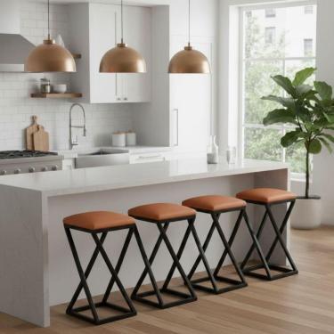 Imagem de Kit 4 Banqueta Alta 80 Cm Bistrô Banco Bancada Cozinha Bar Balcão Corino Caramelo