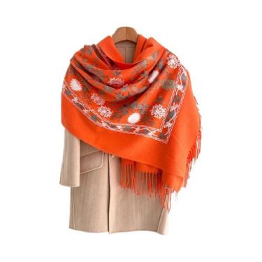 Imagem de Cachecol Floral Feminino Quente 70x210cm, Xale De Caxemira Sintética, 
