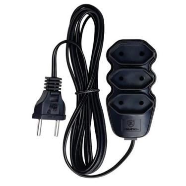 Imagem de Extensão Prolongador 3 Tomadas 2 Pinos 10a 3 Metros Preta - MEGATRON