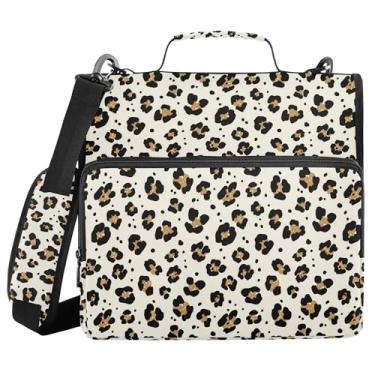 Imagem de SEHANY Fichário de zíper com estampa de leopardo com alça de ombro, capacidade para 500 folhas, vários bolsos, fichário com 3 anéis com zíper de 3 cm
