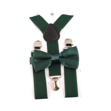 Imagem de Conjunto De Gravata Borboleta Infantil De Cor Sólida Com Suspensórios 