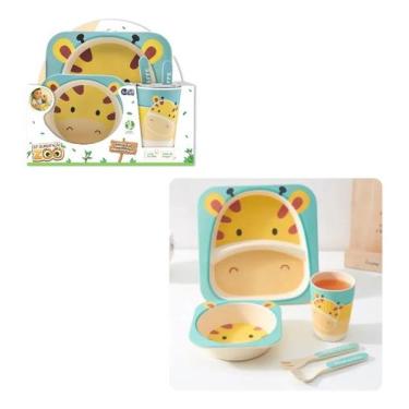 Imagem de Kit Infantil Criança Bebê C/ Prato Tigela Copo Girafa - Unik Toys